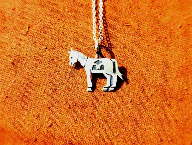 Horse Stamped Silver Pendant with Silver Chain