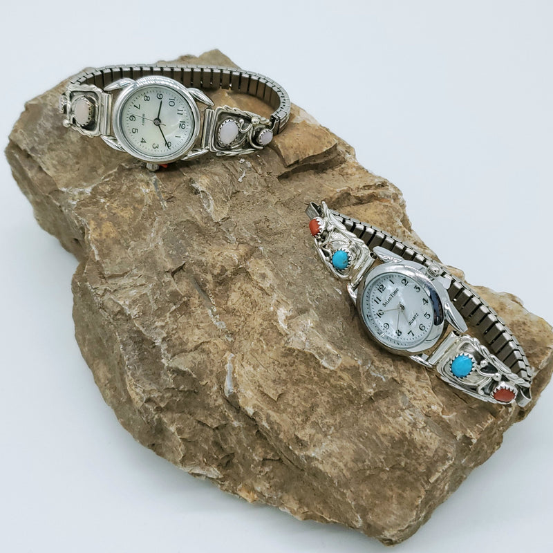 Silver and Multi color stone watch