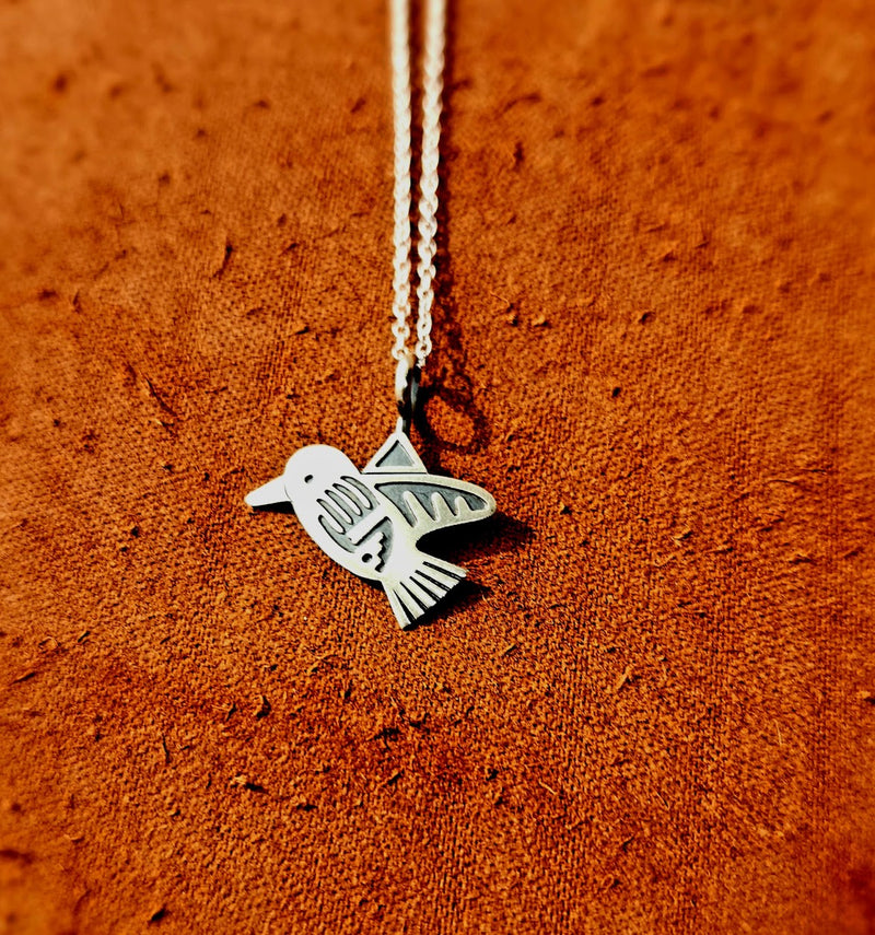 Bird Stamped Pendant with Silver Chain
