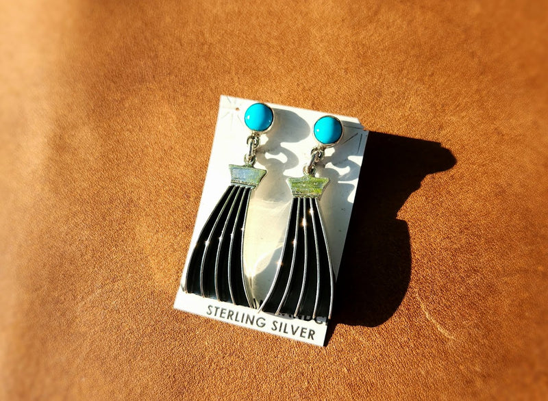 Sterling Silver Cast Dangle Turquoise Earrings