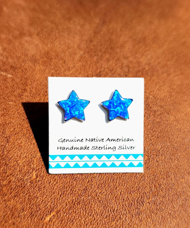 Blue Opal Star Earrings