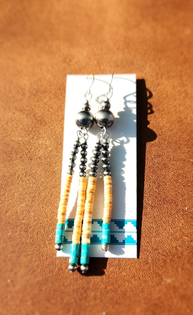 Navajo Pearl and Melon Shell Turquoise Earrings