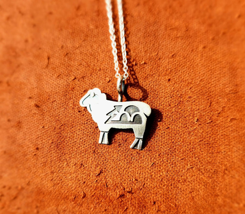 Sheep  Stamped SilverPendant with Silver Chain