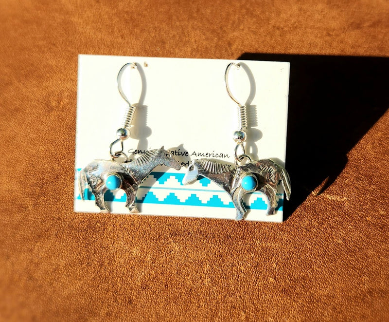 Silver Horse Earrings with Turquoise Stone