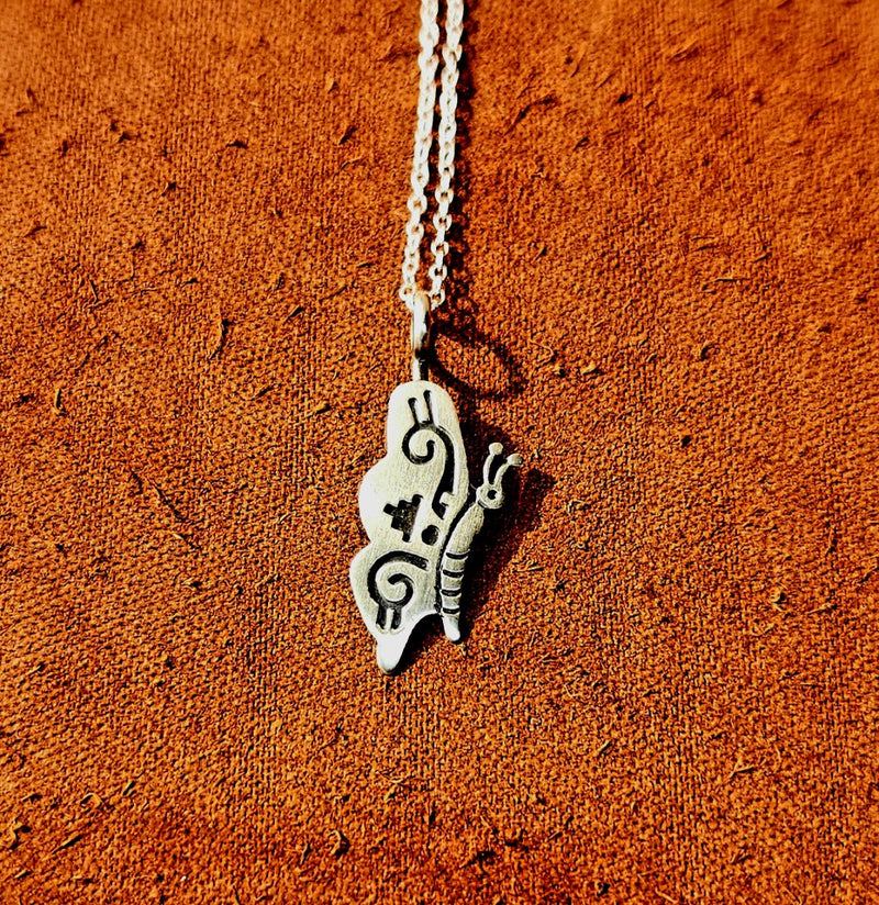 Butterfly Stamped Silver Pendant with Chain