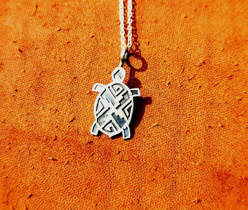 Turtle Stamped Silver Pendant with Silver Chain