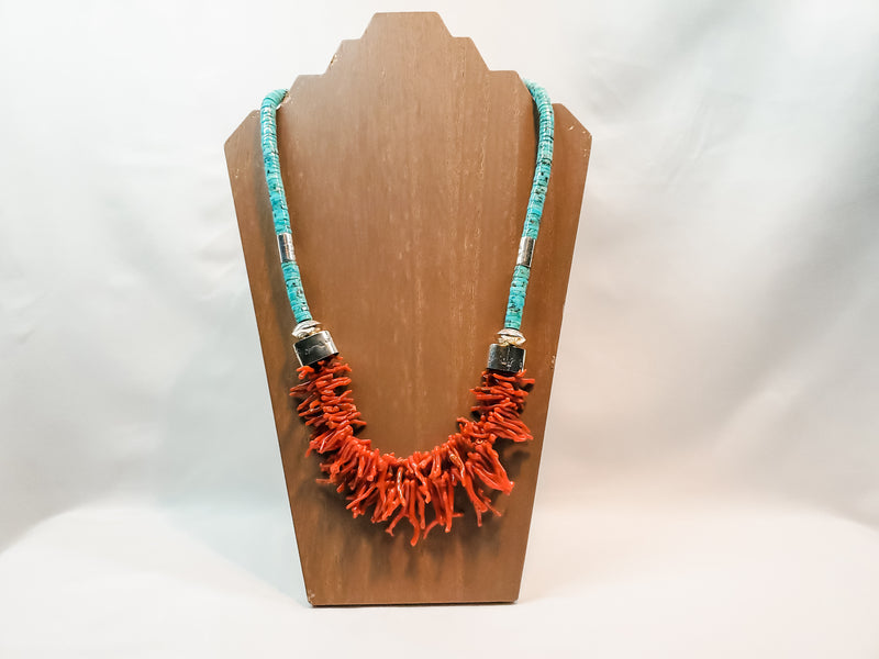 Turquoise Double Strand Silver Necklace