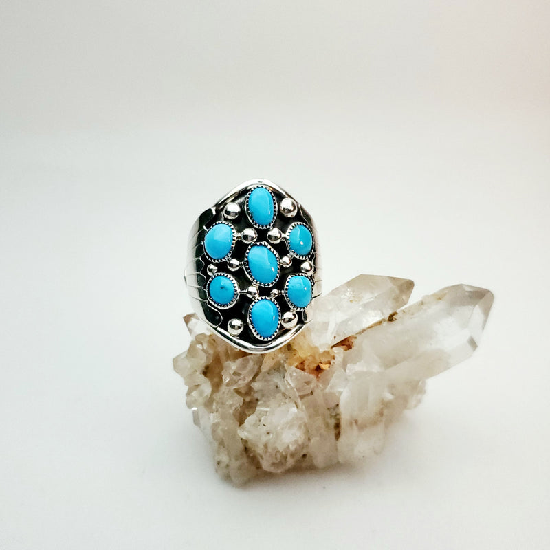 7 Small Turquoise Stones With Sliver Men's Ring