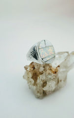 Large White Opal Inlay Men's Ring