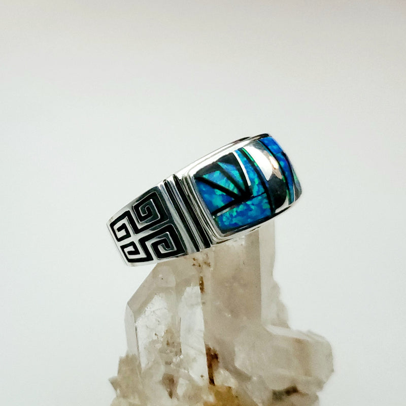 Blue Opal Inlay Men's Ring