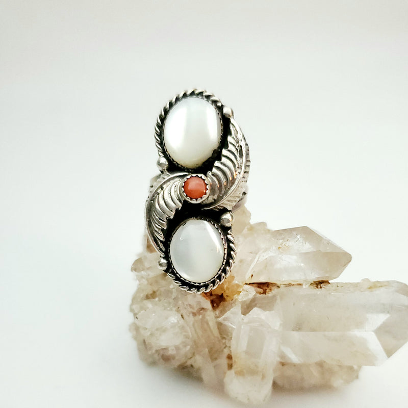 Mother of Pearl and Coral Ring