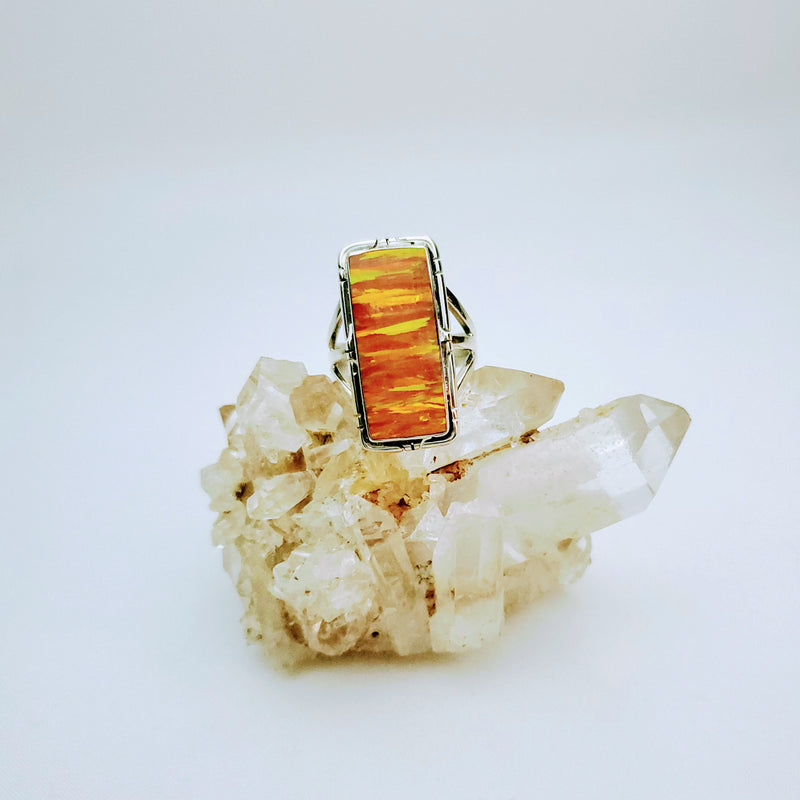 Opal Orange Rectangle Ring