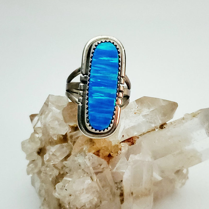 Opal Blue Oblong Ring