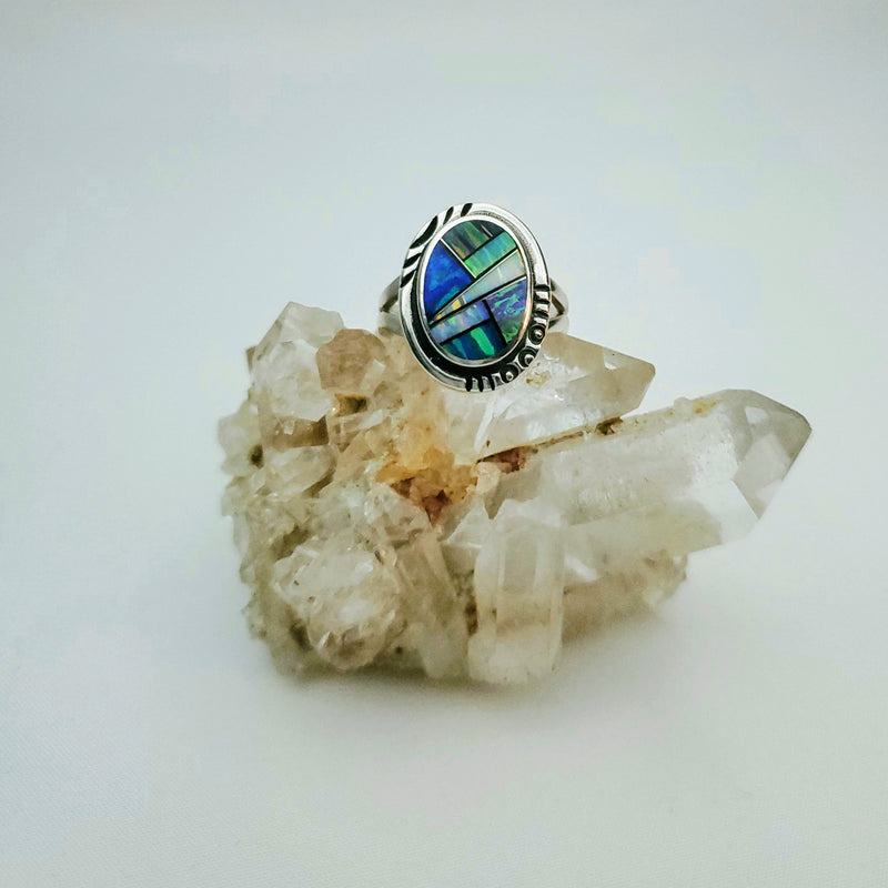 Multi-Color Opal Small Inlay Round Ring
