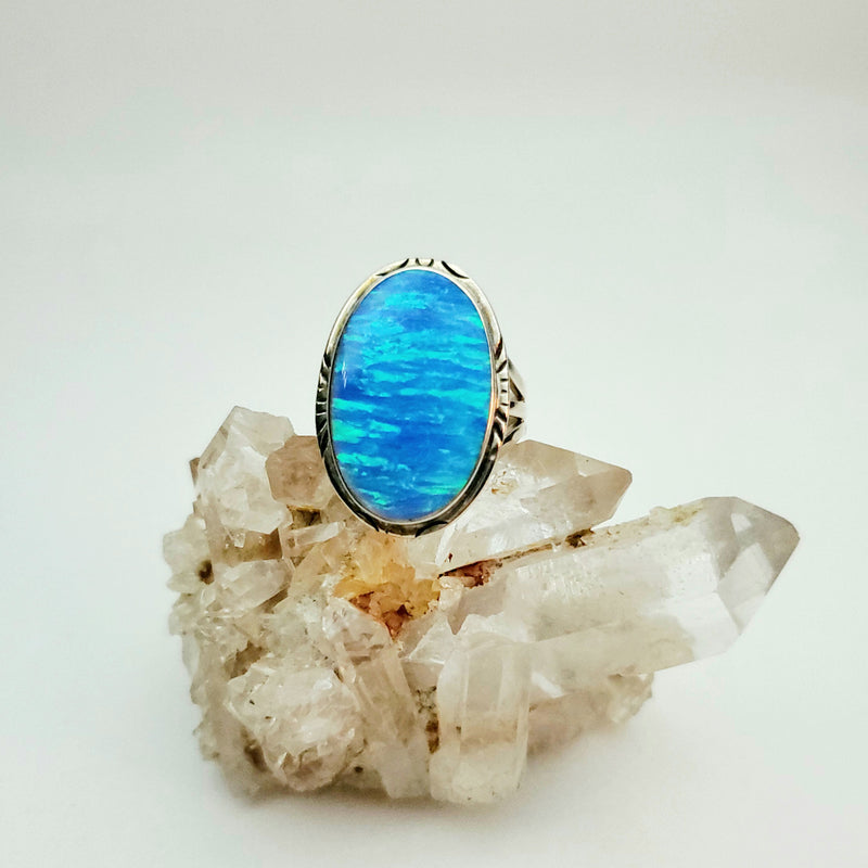 Opal Blue Round Ring