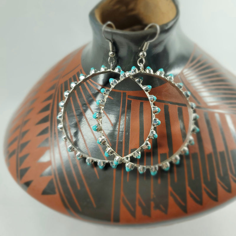 Zuni Kingman Turquoise  Dot Round Earrings