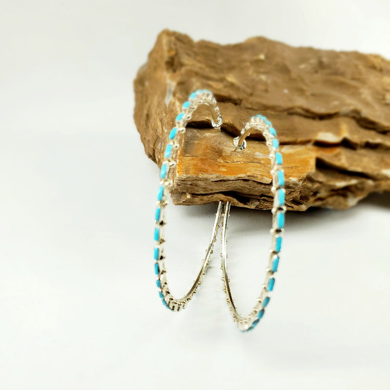 Zuni Turquoise Large Hoop Earrings