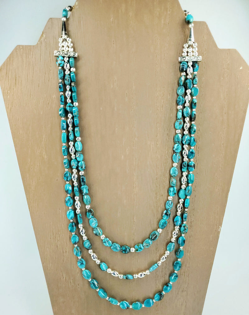 Natural China Mountain Turquoise 3 strand Necklace