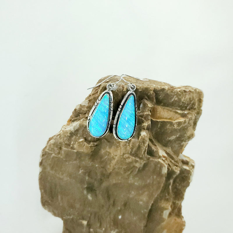 Blue Opal  Oblong Triangle Earrings