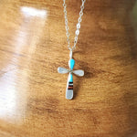 Cross  with multi-color teardrop stones. Silver Chain