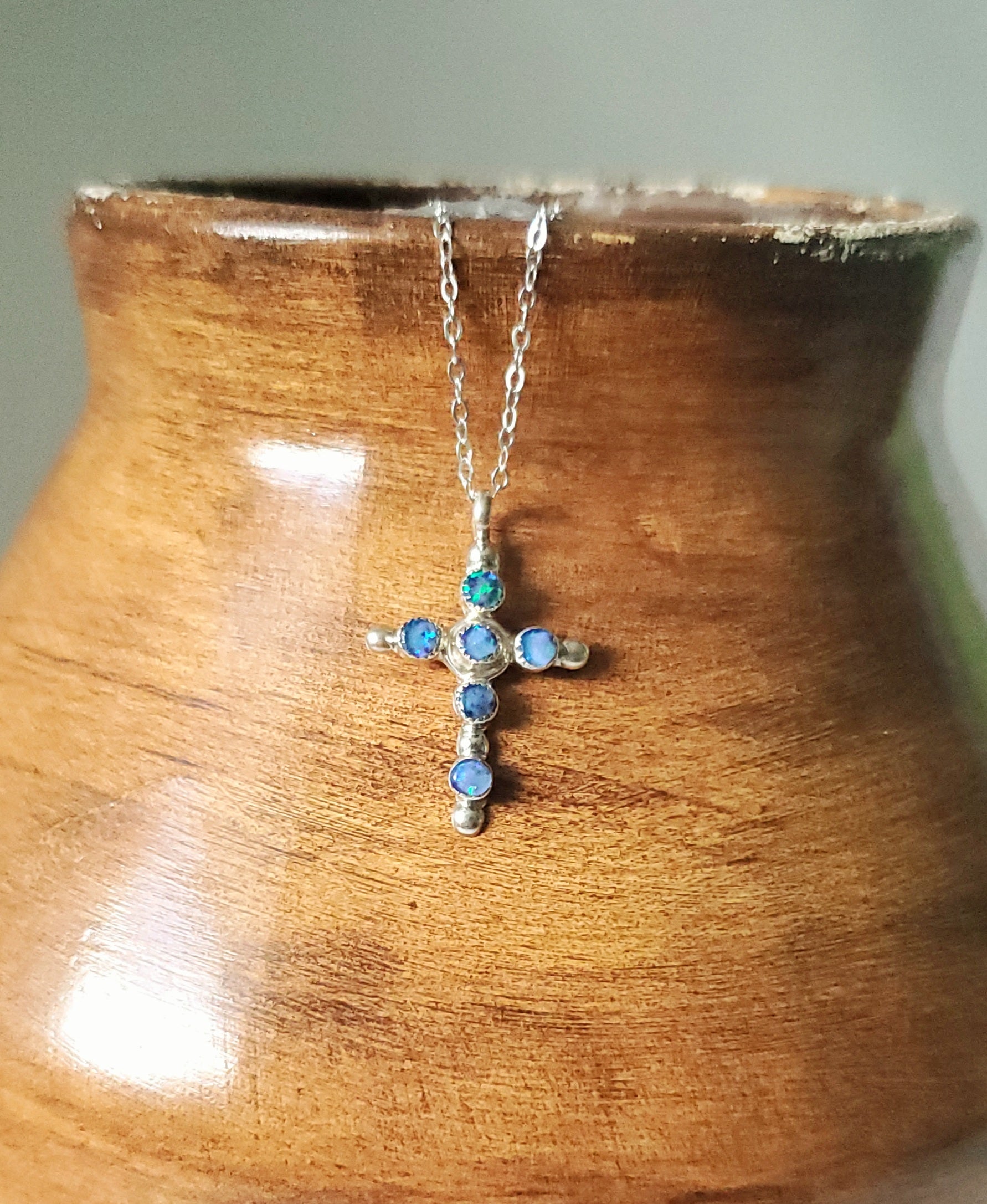 Cross' Australian Crystal Opal Necklace - Black Star Opal