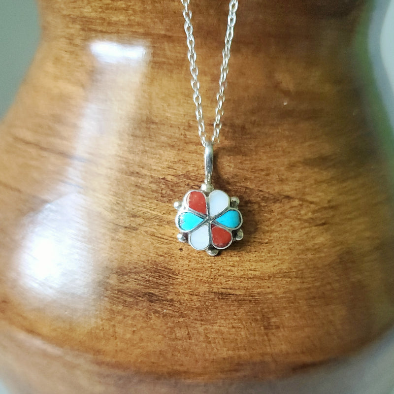 Zuni Flower Multi-stone Pendant Necklace