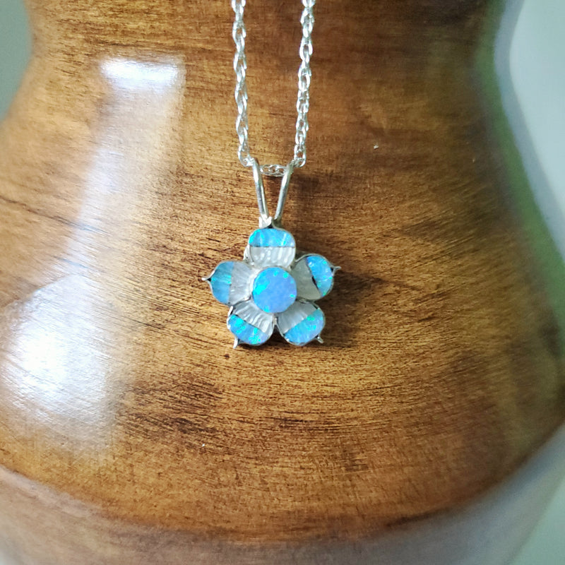 Zuni Opal Flower Pendant Necklace