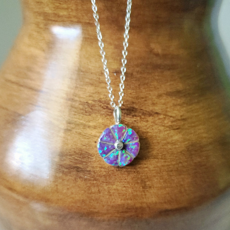 Purple Opal Inlay Flower Pendant Necklace