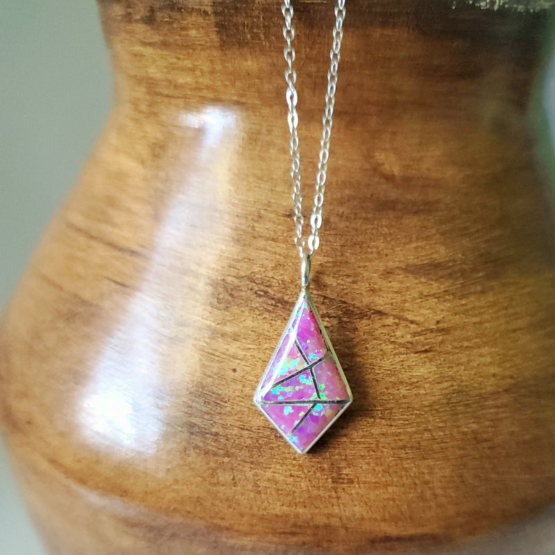 Zuni Pink Opal Silver Inlay Necklace