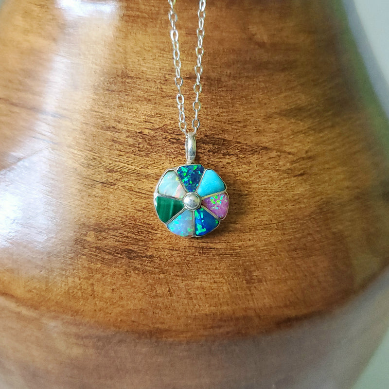 Zuni Opal Flower Pendant Necklace