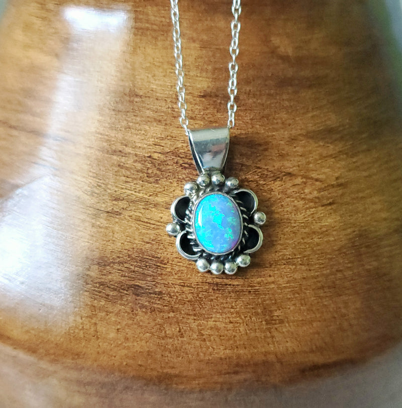 Blue Opal Oval Pendant Necklace