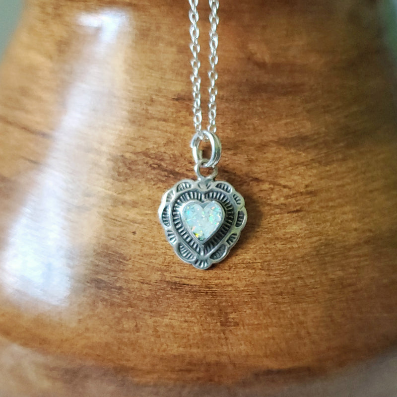 Opal Heart and Bezel Pendant Necklace