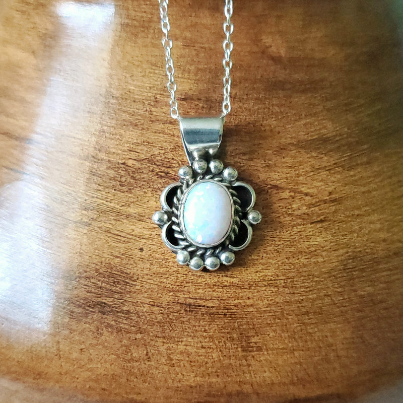 White Opal Oval Pendant Necklace