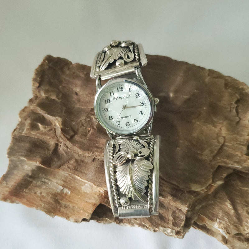 Silver Leaf Design Men's Watchband