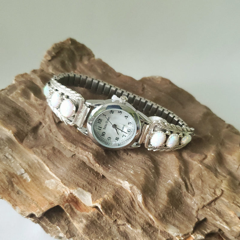 White Opal  3 stone watchband