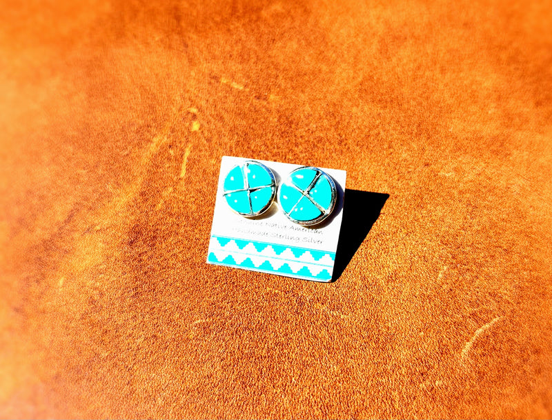 Four Stone Silver Inlay Turquoise Earrings