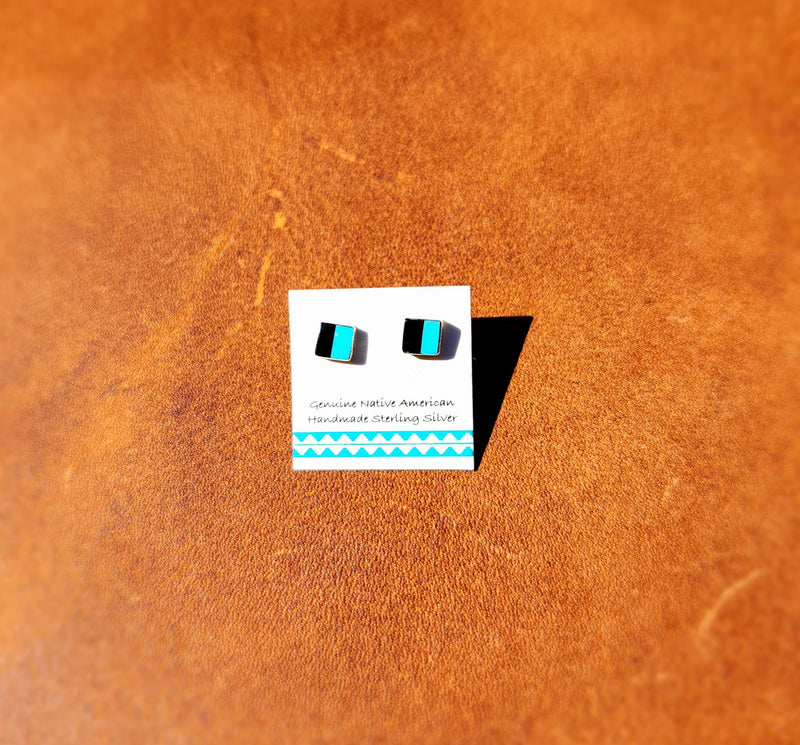 Square Turquoise and Jet Earrings