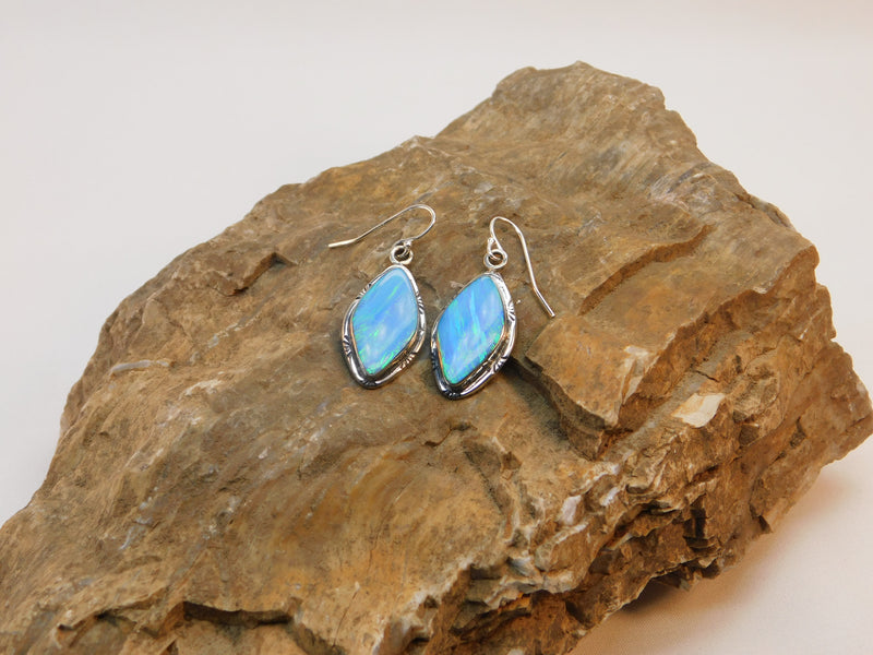 Blue Opal Diamond Shape Earrings