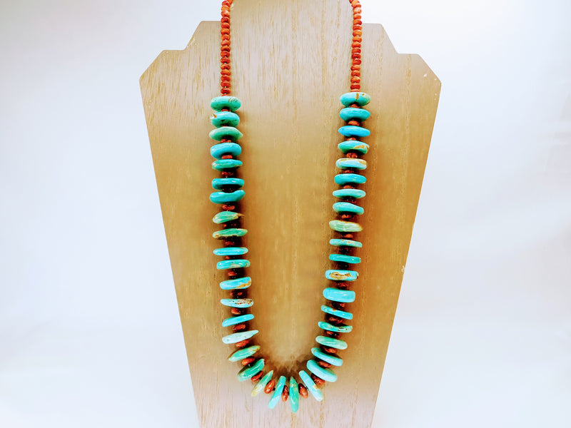 Turquoise disc and Red Stone necklace