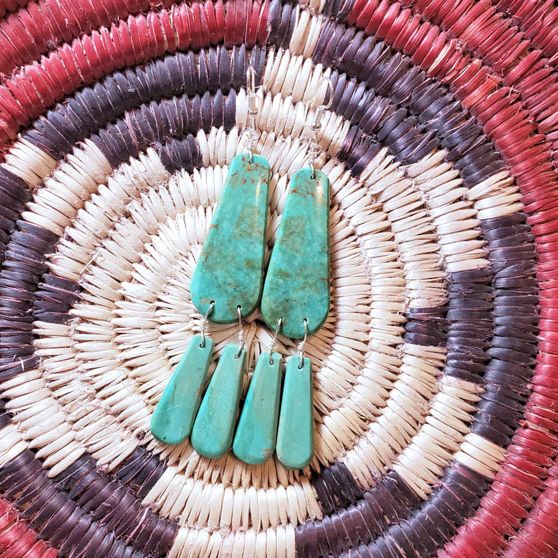Green Turquoise Slab with Double Drop Earrings