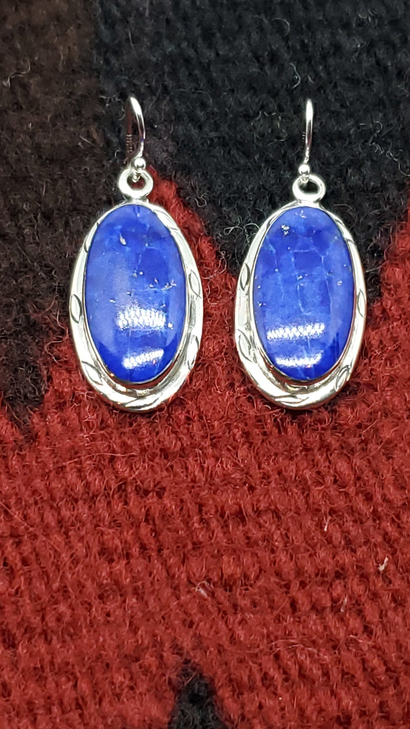 Lapis Large Oval Ear wire