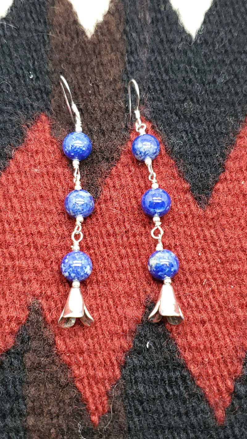 Lapis and Silver blossom Dangle earrings