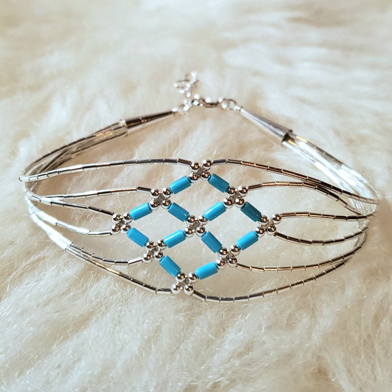 Liquid Silver Turquoise Woven Bracelet