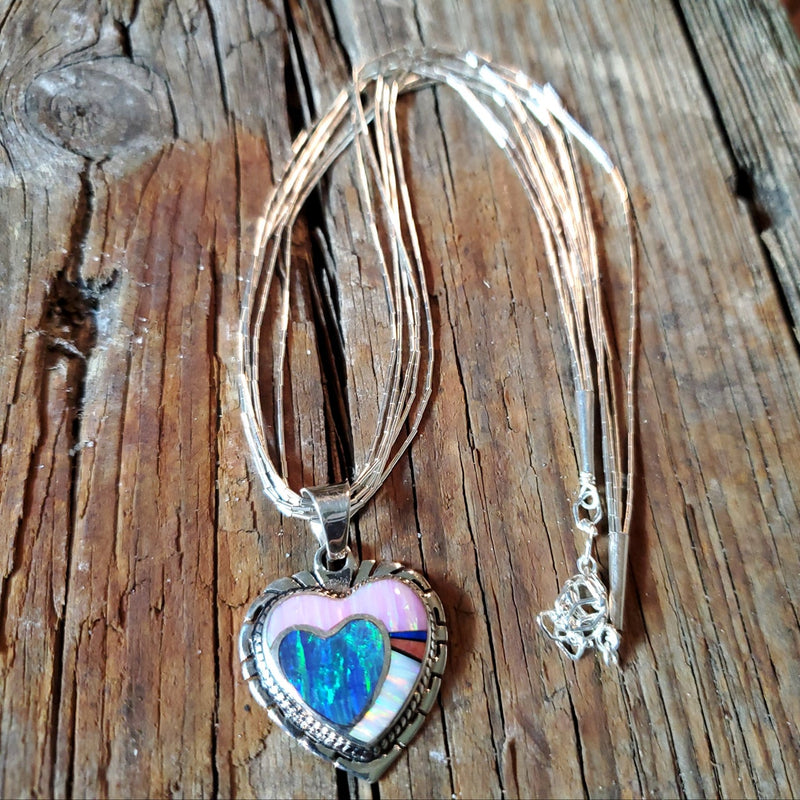 Multi-color Opal Heart  pendant set