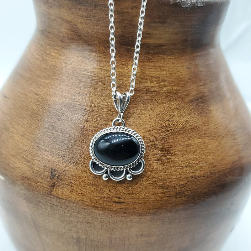 Onyx Pendant. Silver Chain with extender