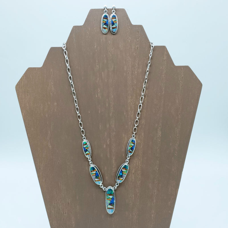 Opal Multi Color Link Necklace Set