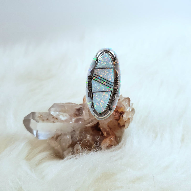 Opal Ring with Silver Inlay