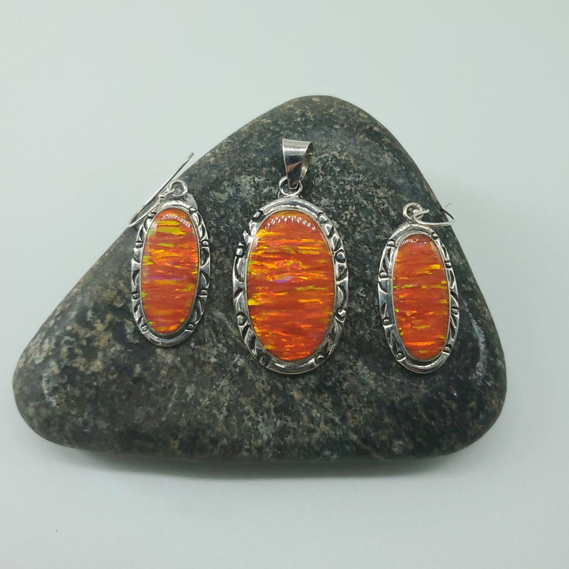 Orange Opal Pendant with Earwire Earrings