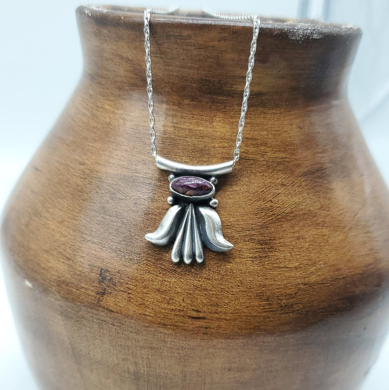 Purple Spiny Oyster Brushed Silver  Sliding Pendant with Fan accent