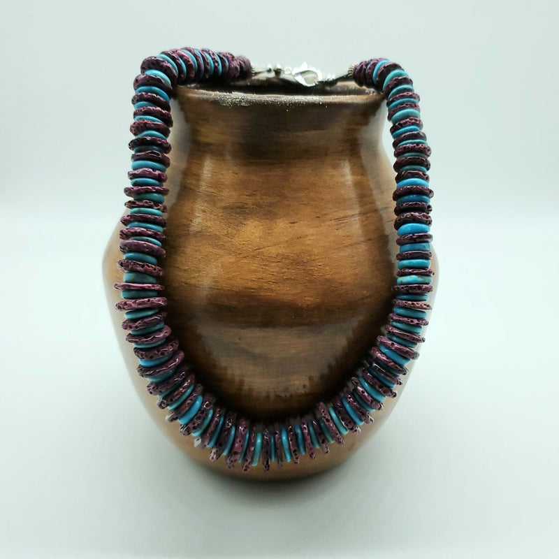Purple Spiny Oyster and Turquoise Disc Necklace